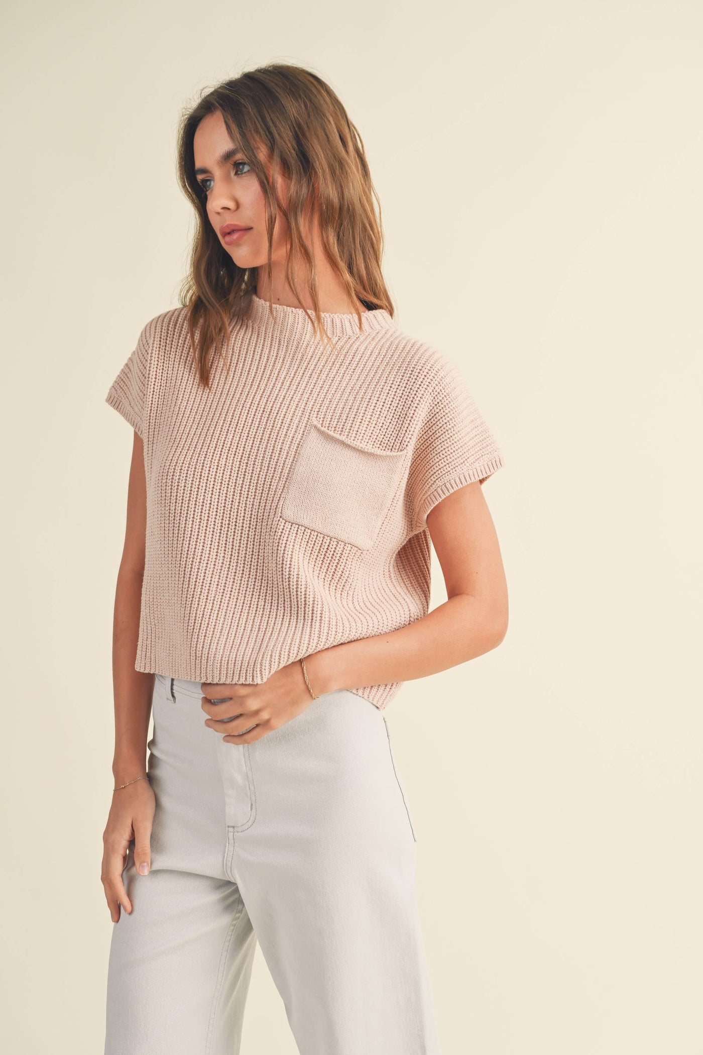 All Day Long Sweater : Short Sleeve , Peach