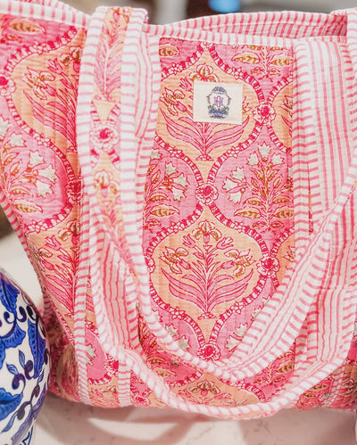 Pink Persian Drop Quilted Tote Bag