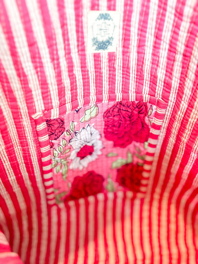 Pink Blooms Quilted Tote Bag 