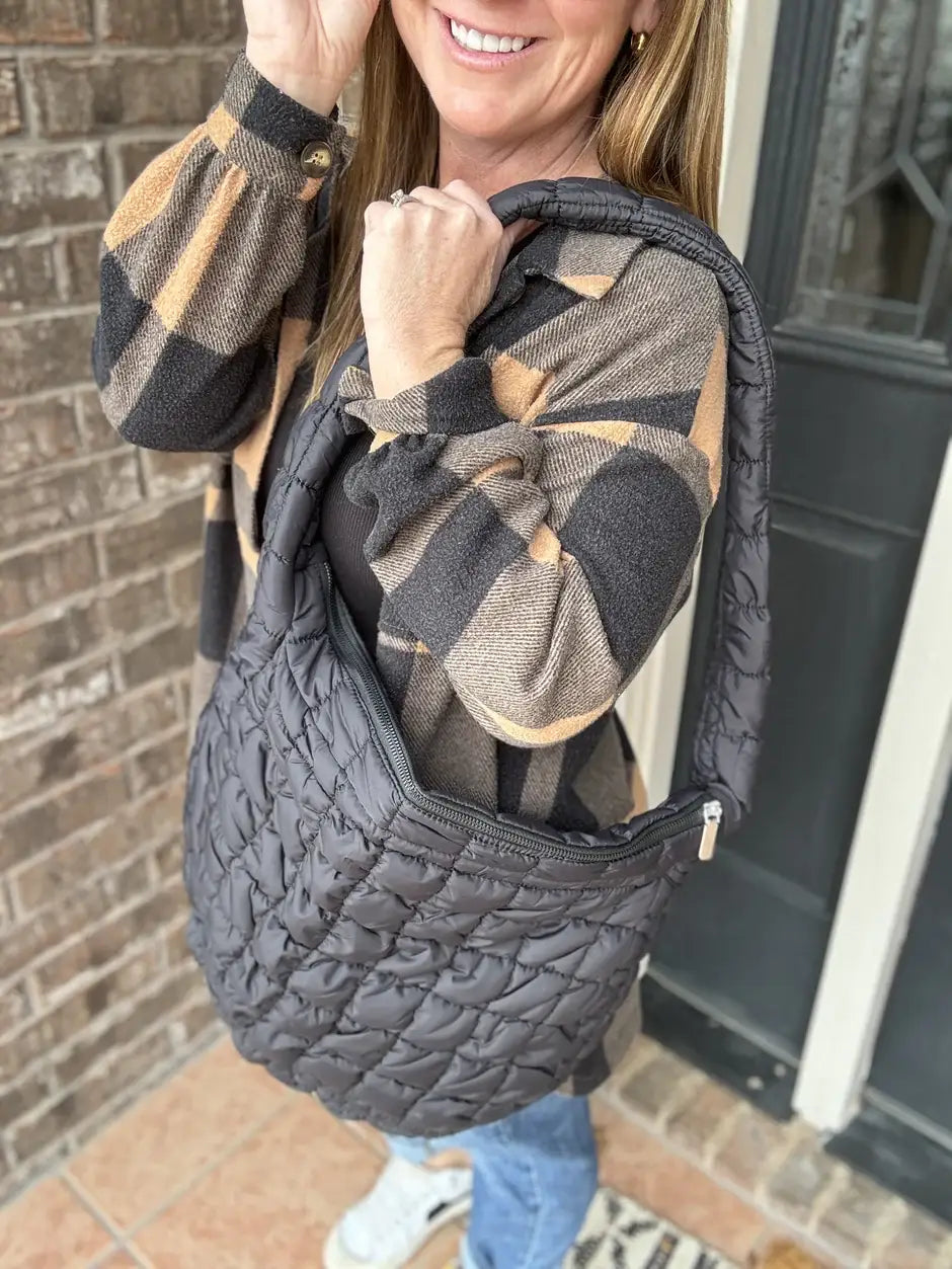 Kaydee Lynn LLC - Large Quilted Puff Tote: Black