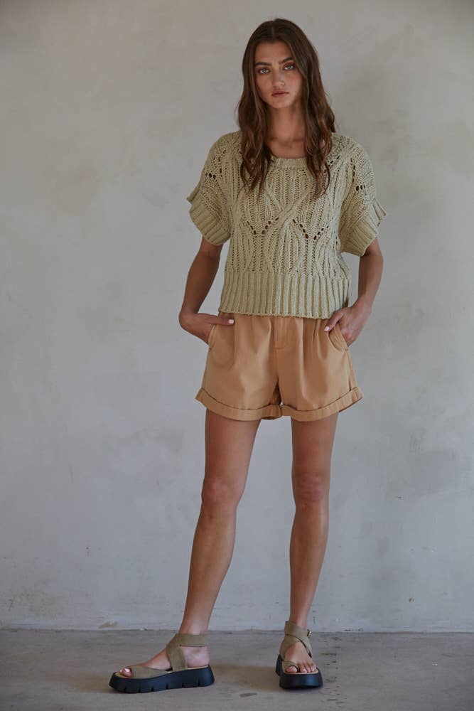 Lily Knit Short Sleeve Sweater : Dusty Sage / Large