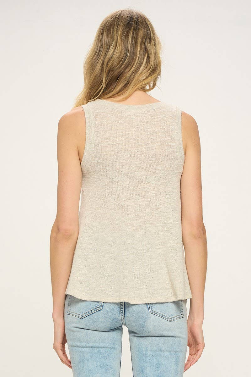 Cherish Apparel - T24390 Sleeveless Soft Slub Knit Top: L / Oatmeal