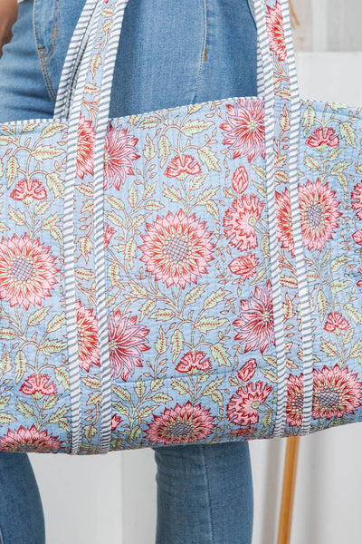 Blue Dahlia Floral Quilted Tote Bag