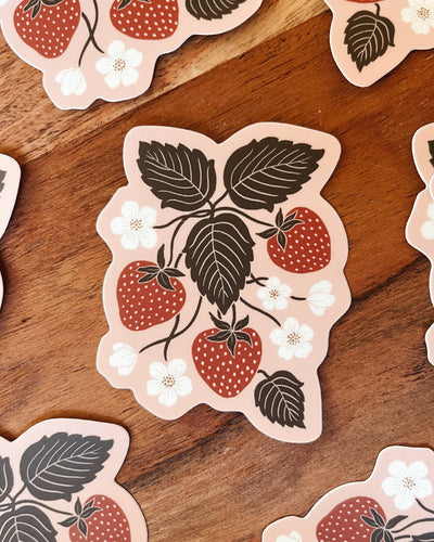 Flora West Design - Strawberry Patch Vinyl Sticker blush garden sticker floral