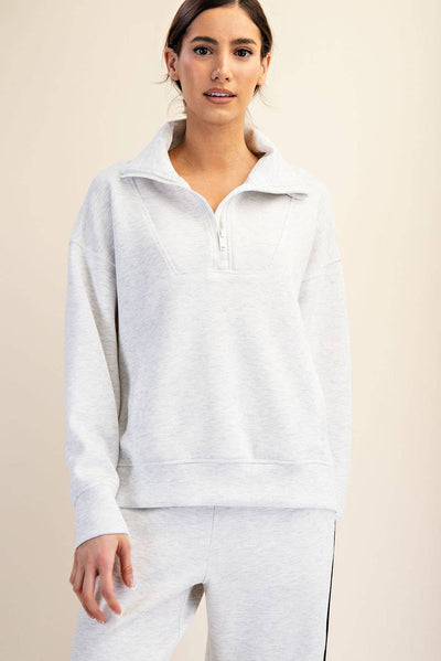 Rae Mode - MODAL SCUBA QUARTER ZIP FUNNEL NECK PULLOVER: Mocha / S-M-L(2-2-2)