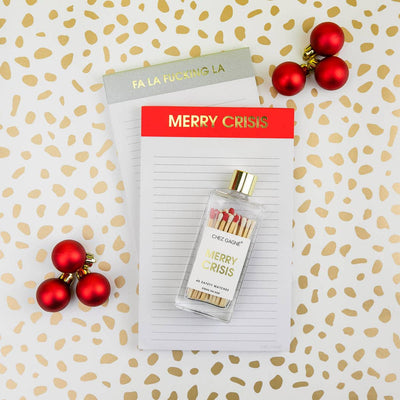 Chez Gagné - Merry Crisis - Holiday Glass Bottle Safety Matches - White/Red