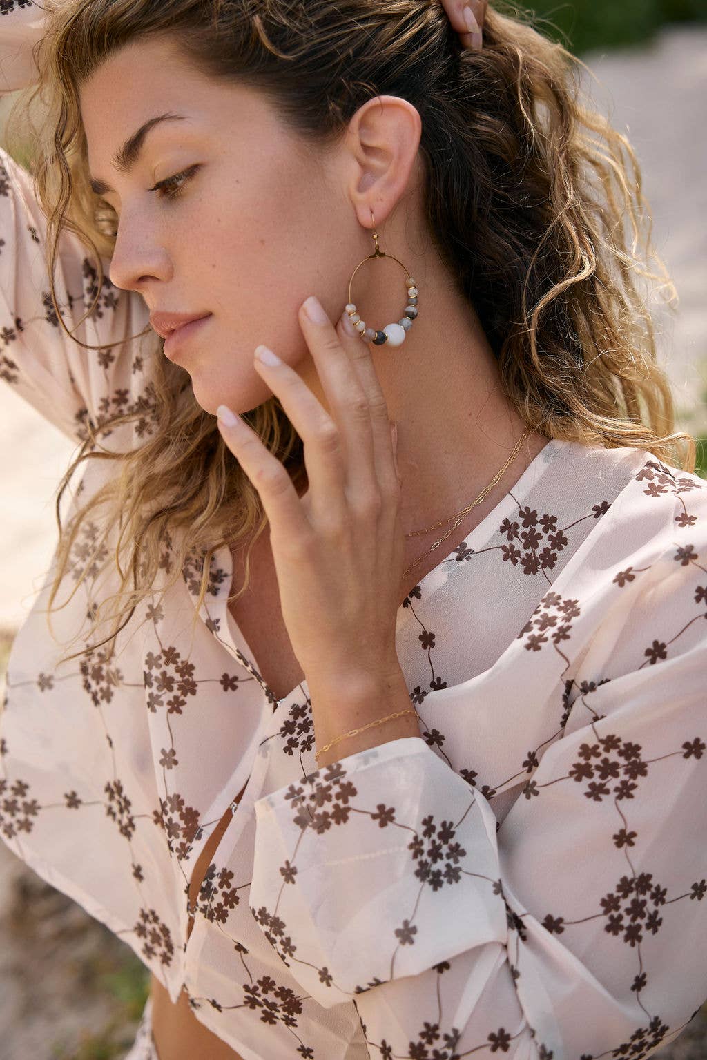 Cecelia Designs Jewelry - Genuine Gemstone and Gold-Plated Hoop Earring