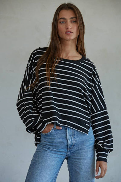 Esme | Knit Ribbed Striped Pullover Top : Mocha / M