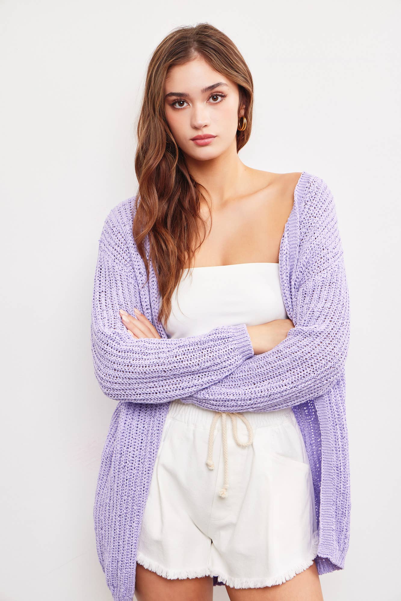 SMALL Mustard Seed - OPEN KNIT CARDIGAN: LAVENDER /