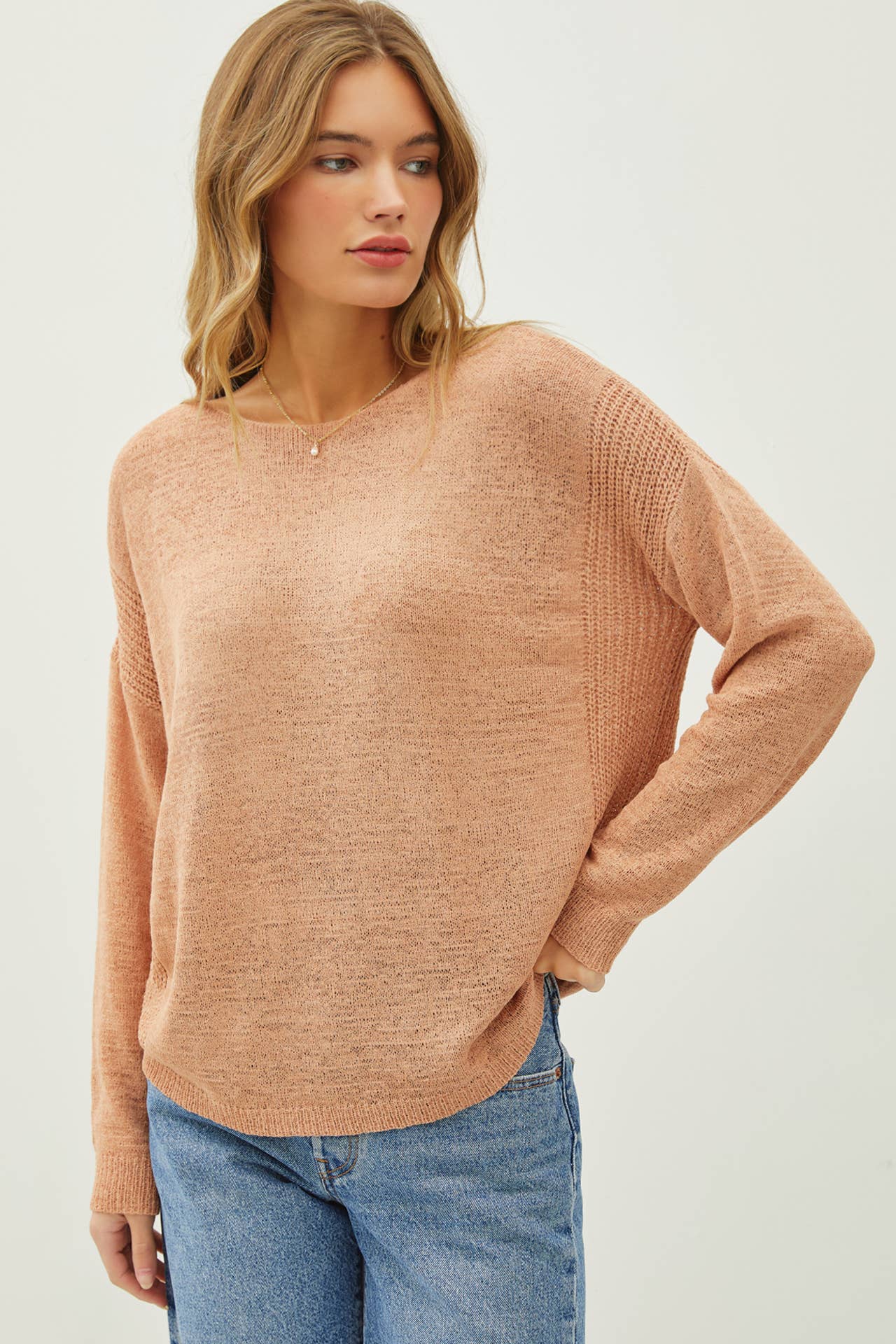 Be Cool - LIGHTWEIGHT DROP SHOULDER PULLOVER RIB KNIT: Camel / S