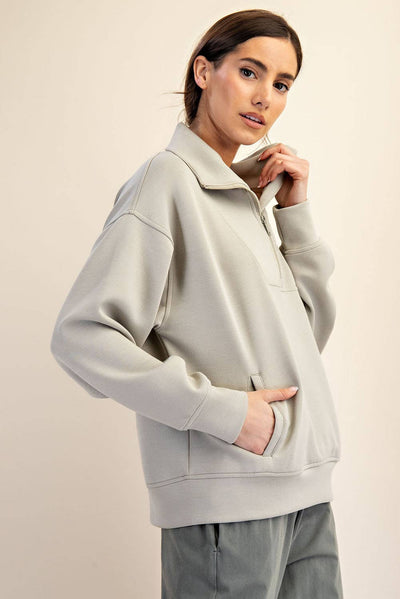 Rae Mode - MODAL SCUBA QUARTER ZIP FUNNEL NECK PULLOVER: Mocha / S-M-L(2-2-2)