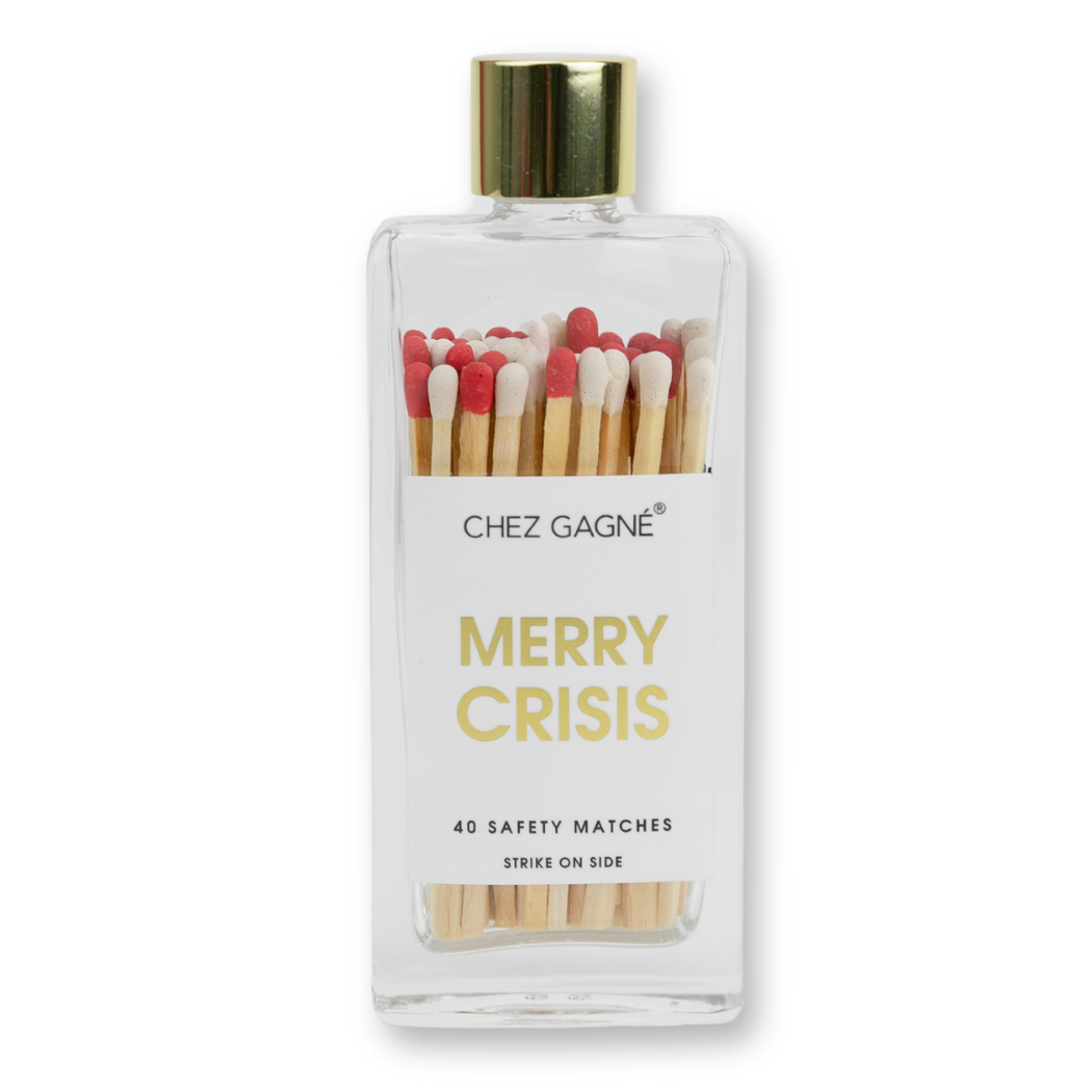 Chez Gagné - Merry Crisis - Holiday Glass Bottle Safety Matches - White/Red