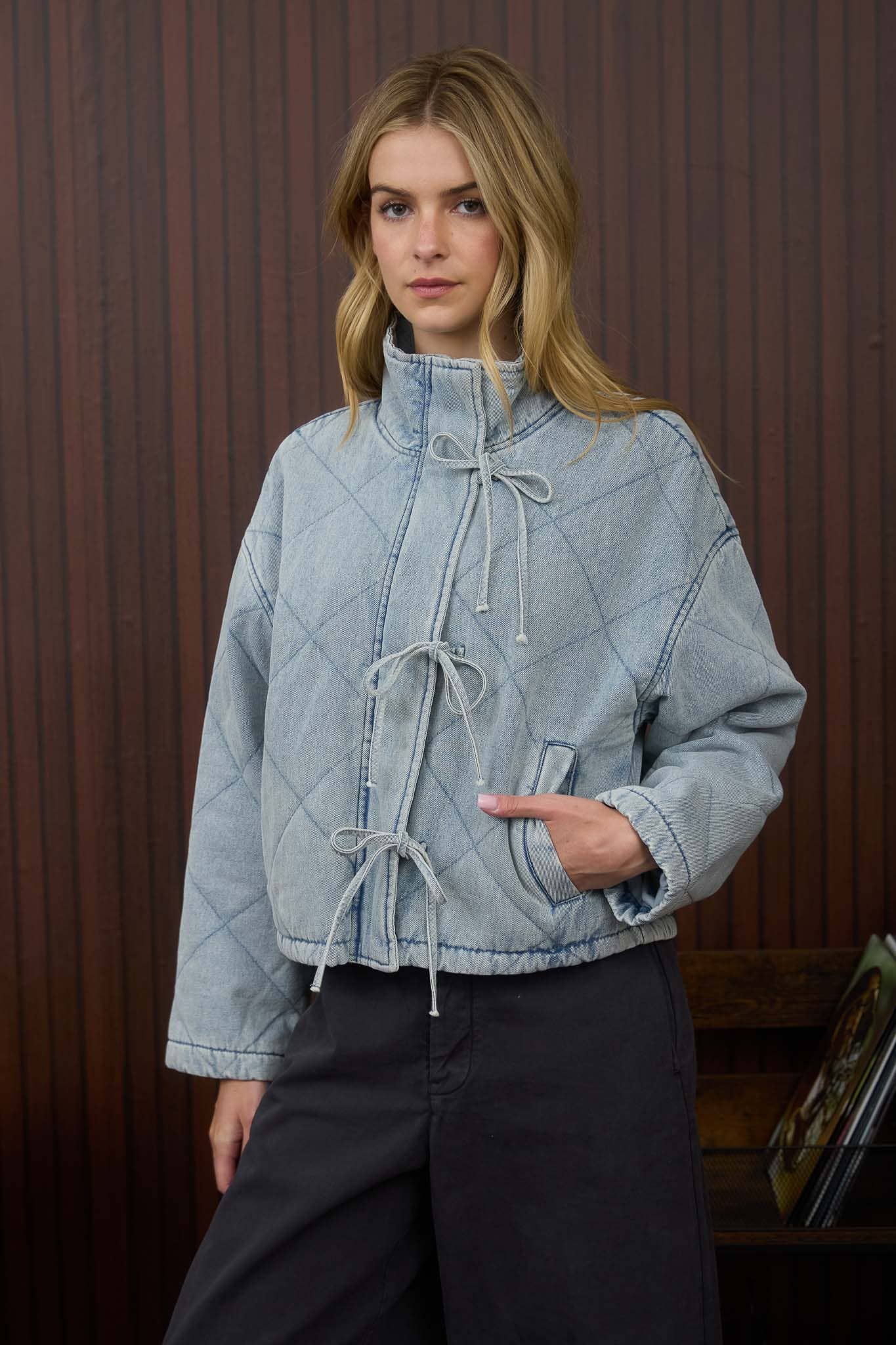 Bobbi Quilted Denim Tie Jacket