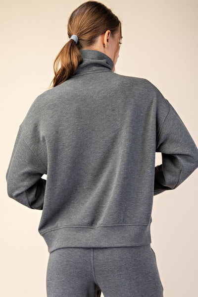 Rae Mode - MODAL SCUBA QUARTER ZIP FUNNEL NECK PULLOVER: Mocha / S-M-L(2-2-2)