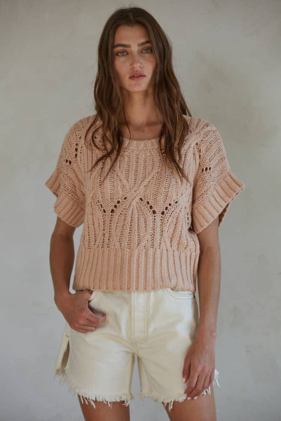 Lily Knit Short Sleeve Sweater : Dusty Sage / Large