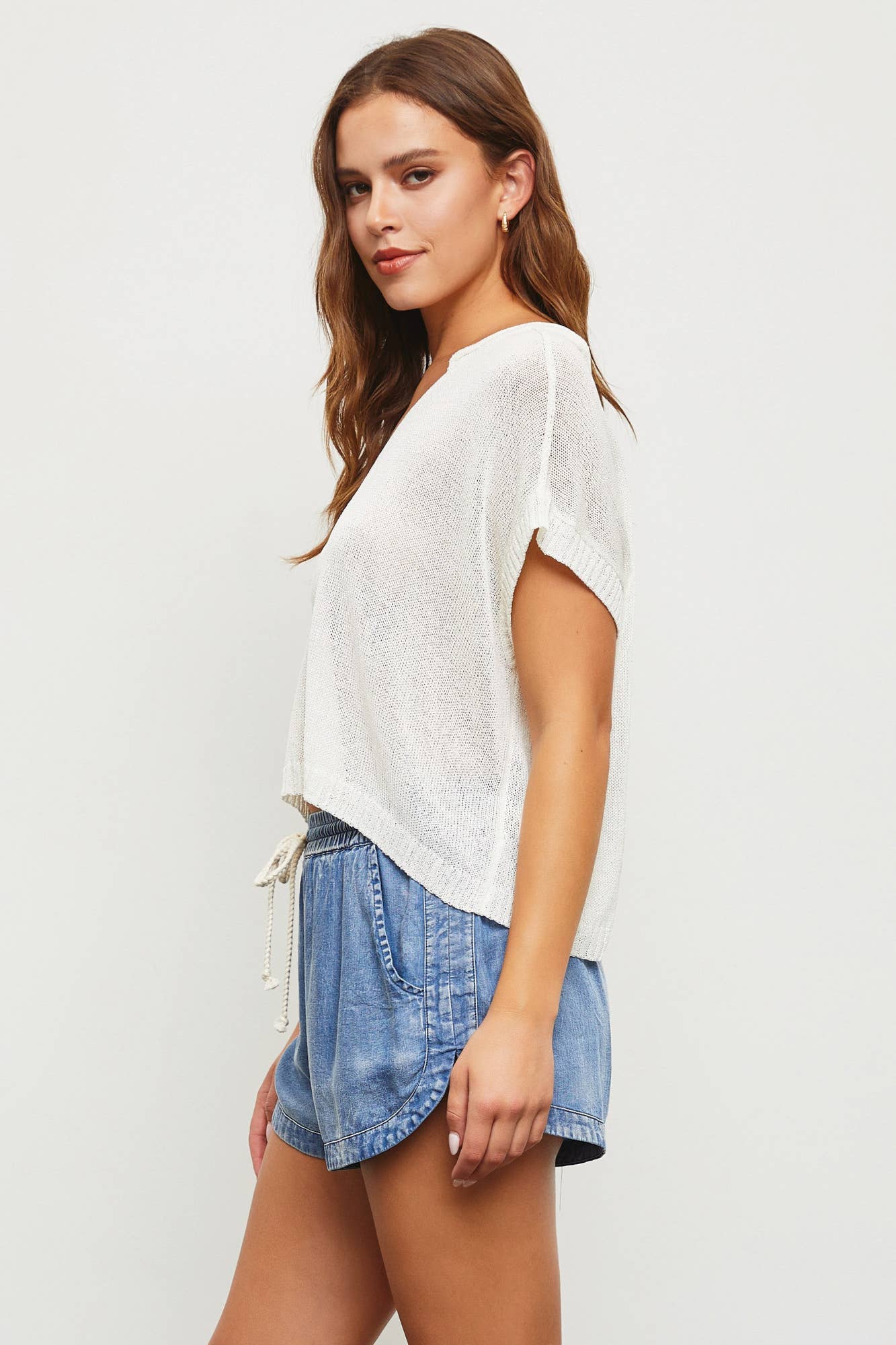 SMALL Mustard Seed - V-NECK KNIT TOP: PERIWINKLE /