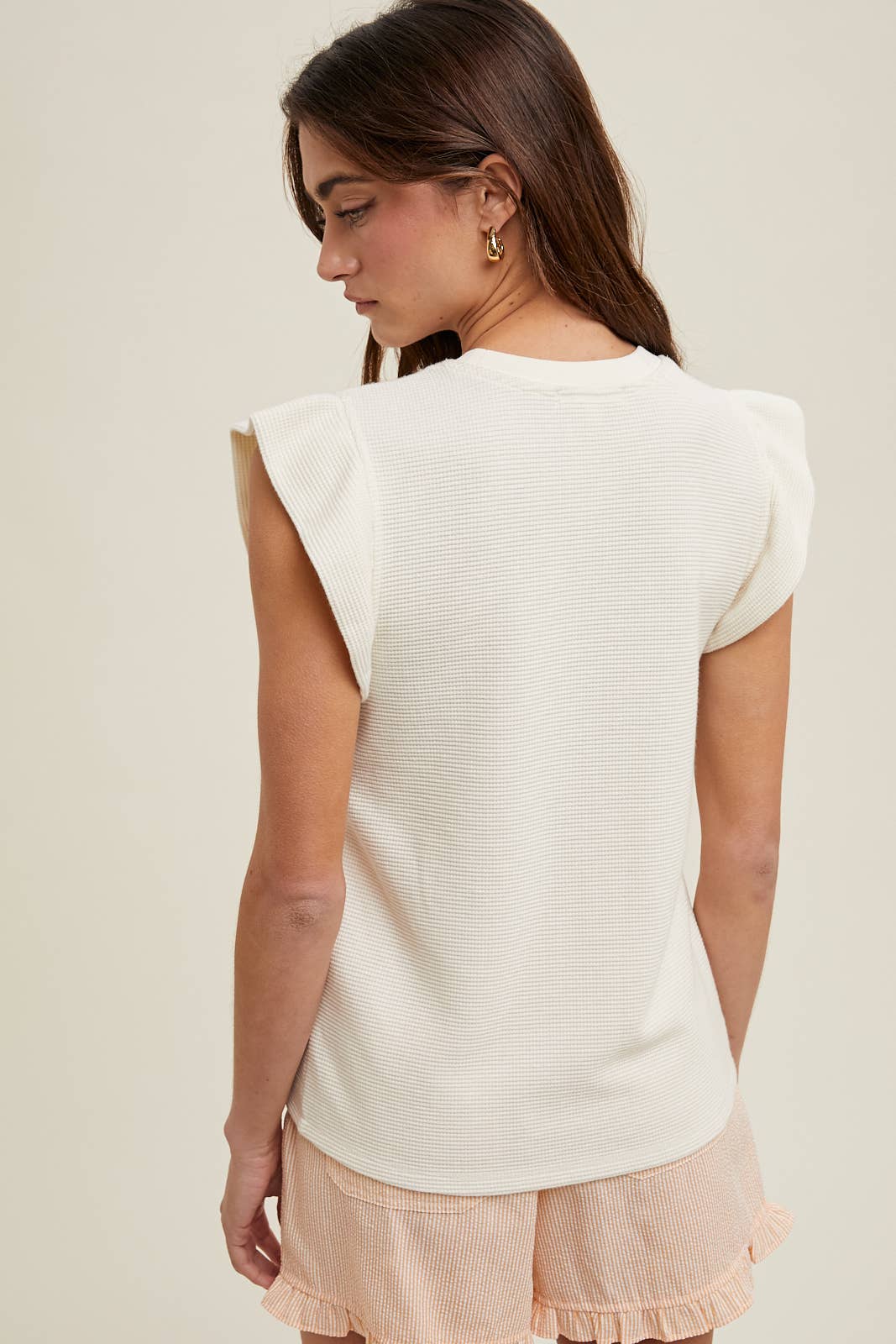 ADA RUFFLE SLEEVE WAFFLE KNIT TOP