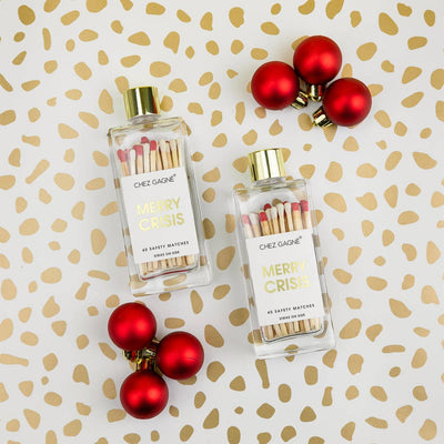 Chez Gagné - Merry Crisis - Holiday Glass Bottle Safety Matches - White/Red