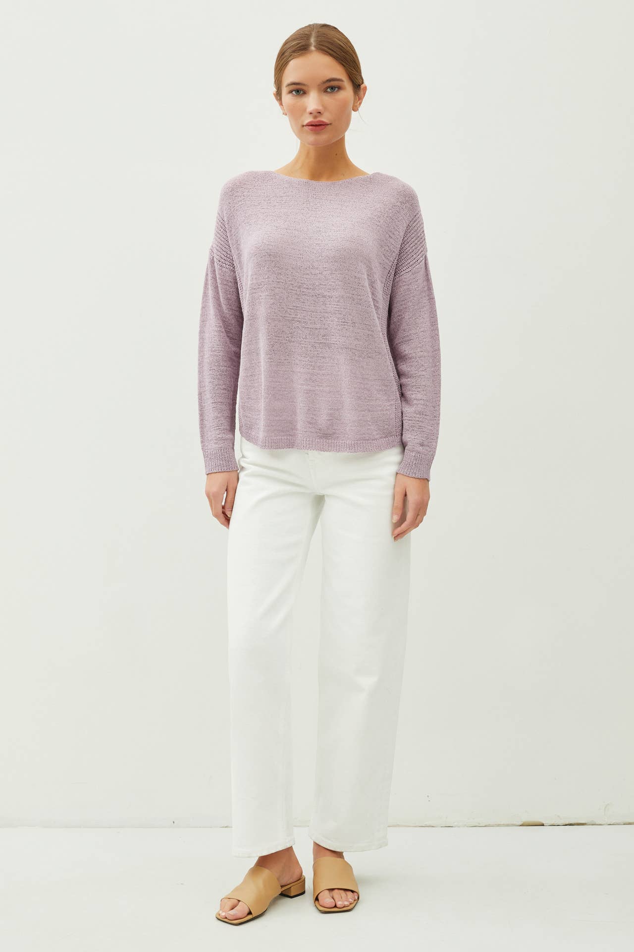 Be Cool - LIGHTWEIGHT DROP SHOULDER PULLOVER RIB KNIT: Camel / L