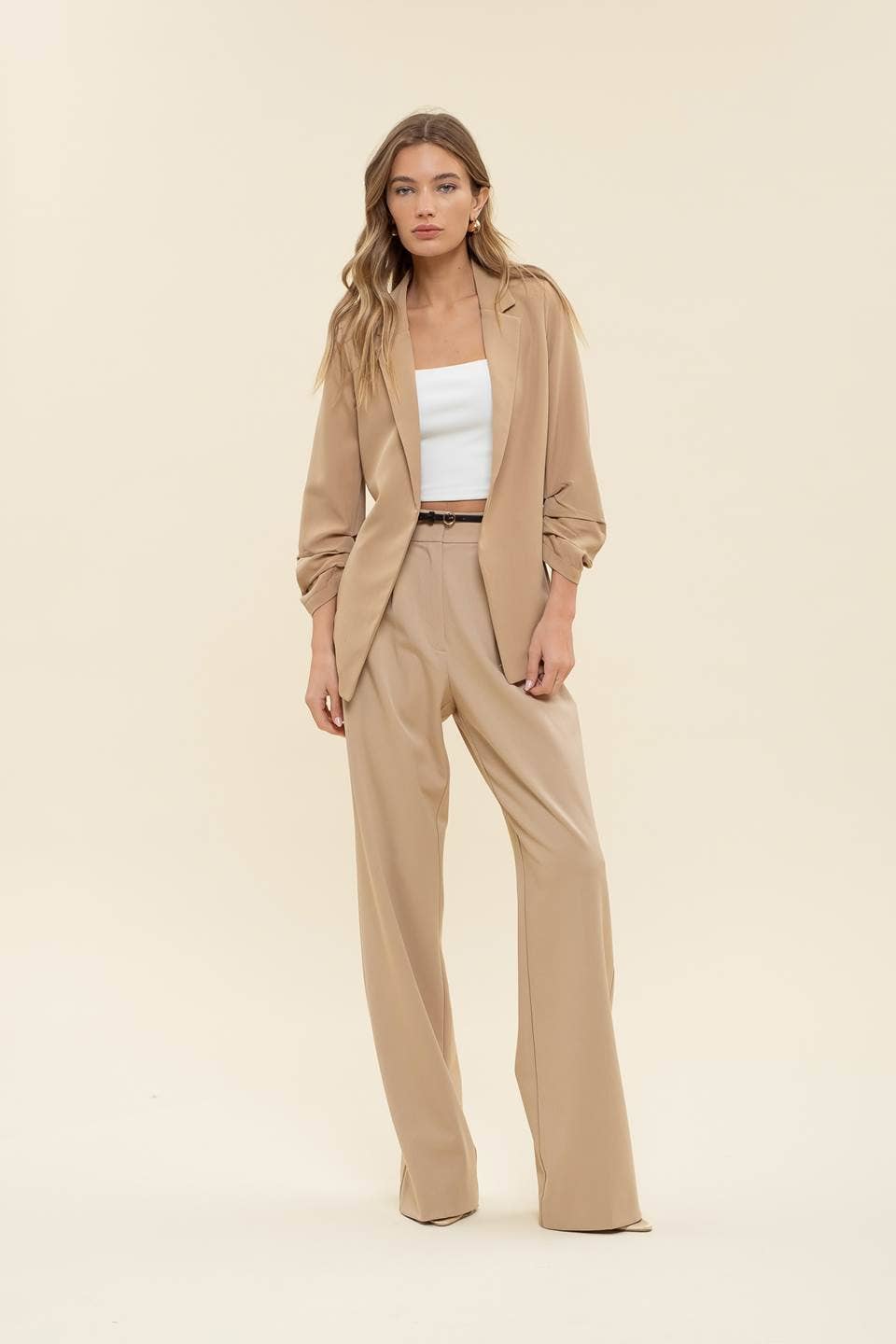 The Workshop Studio - 3/4 RUCHED SLEEVE BLAZER