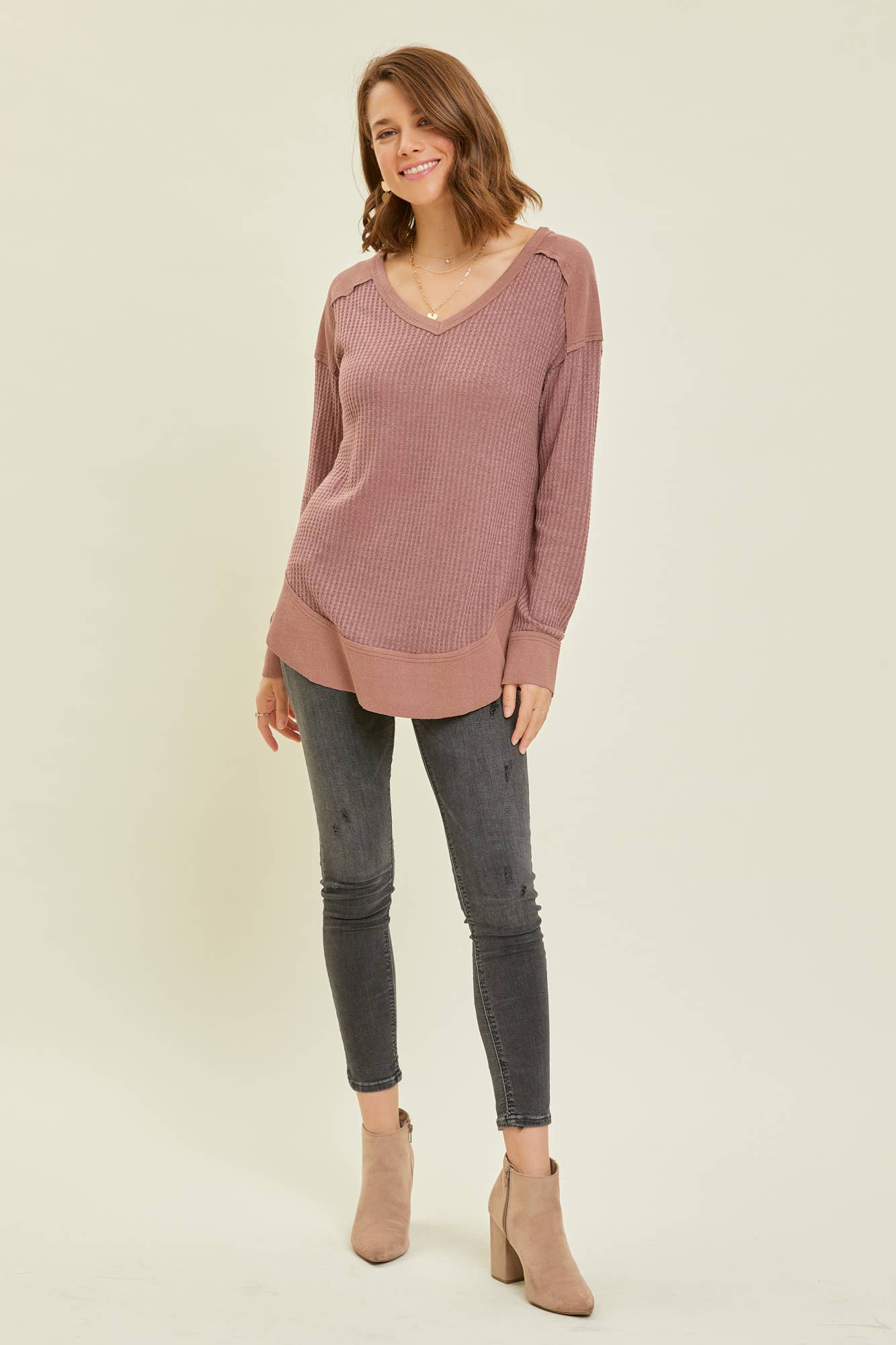 Heyson - PLUS / ET1293-AP THERMAL LAYERING V-NECK TOP: PLUM / 1XL