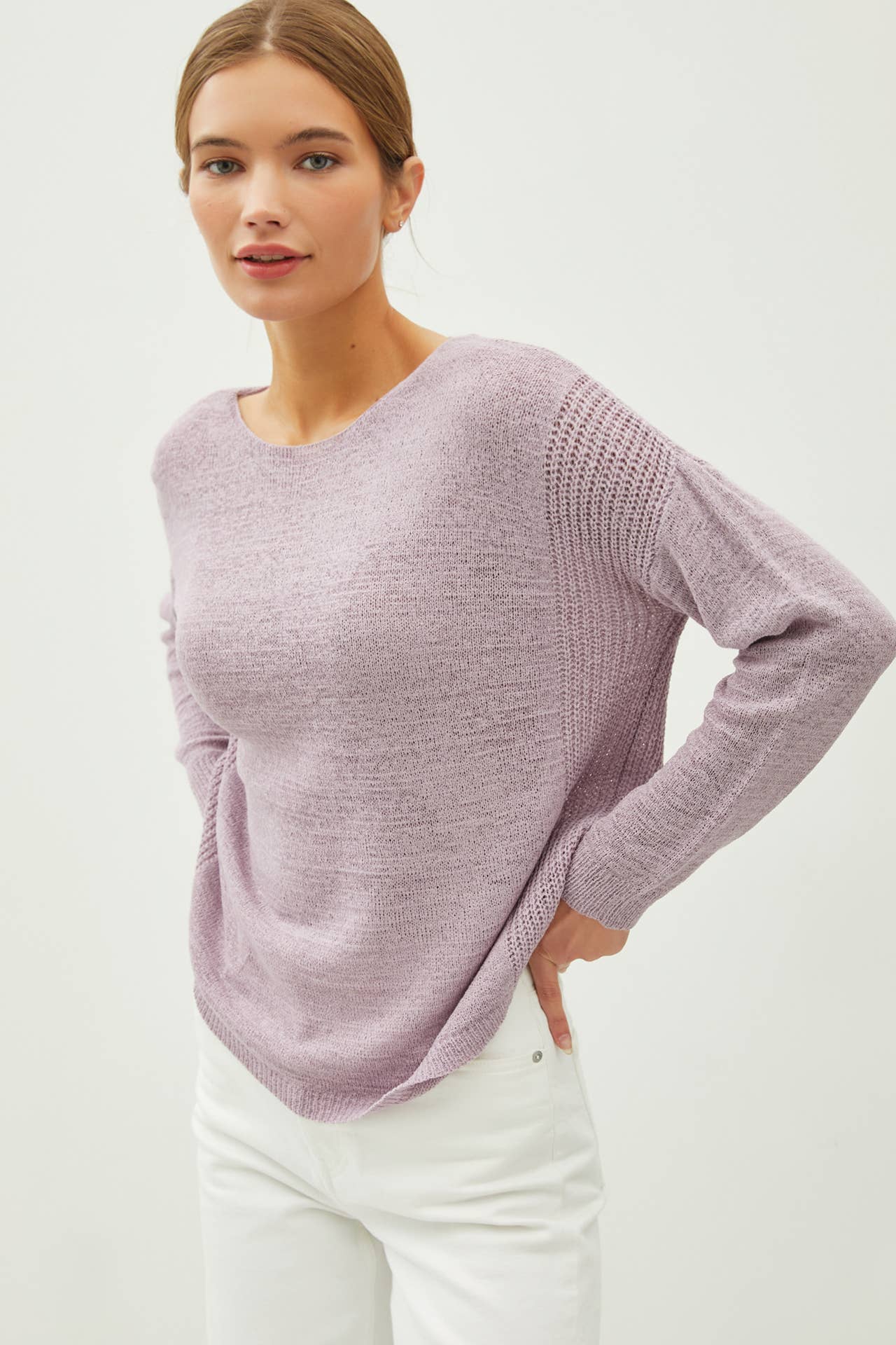 Be Cool - LIGHTWEIGHT DROP SHOULDER PULLOVER RIB KNIT: Camel / S