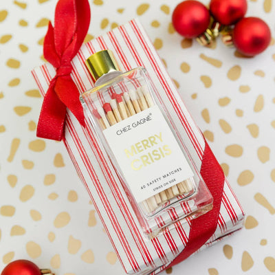 Chez Gagné - Merry Crisis - Holiday Glass Bottle Safety Matches - White/Red