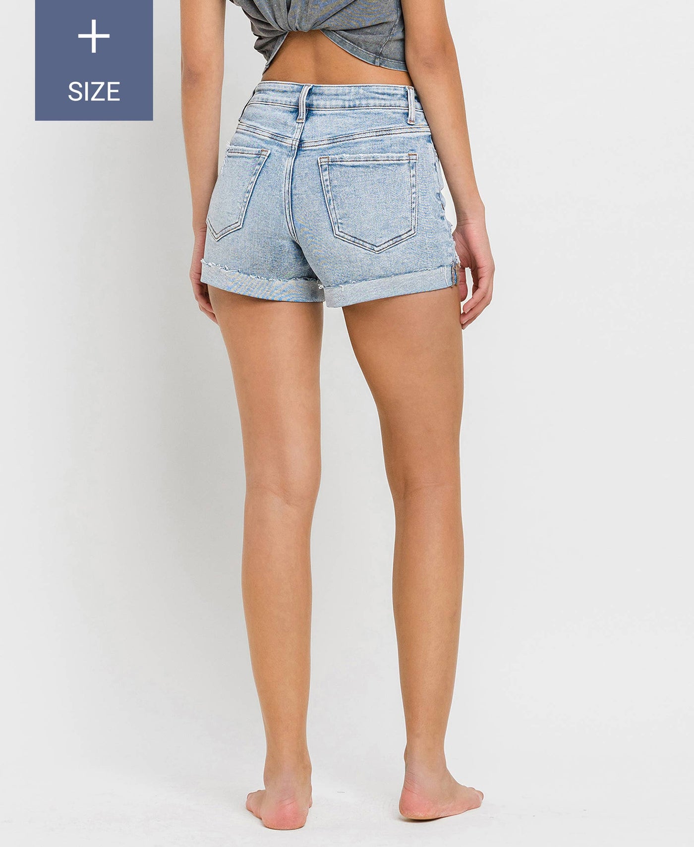 VERVET by FLYING MONKEY - PLUS SIZE HIGH RISE SINGLE CUFF DENIM SHORTS 
 T6382-P: BLU BAY / 1X