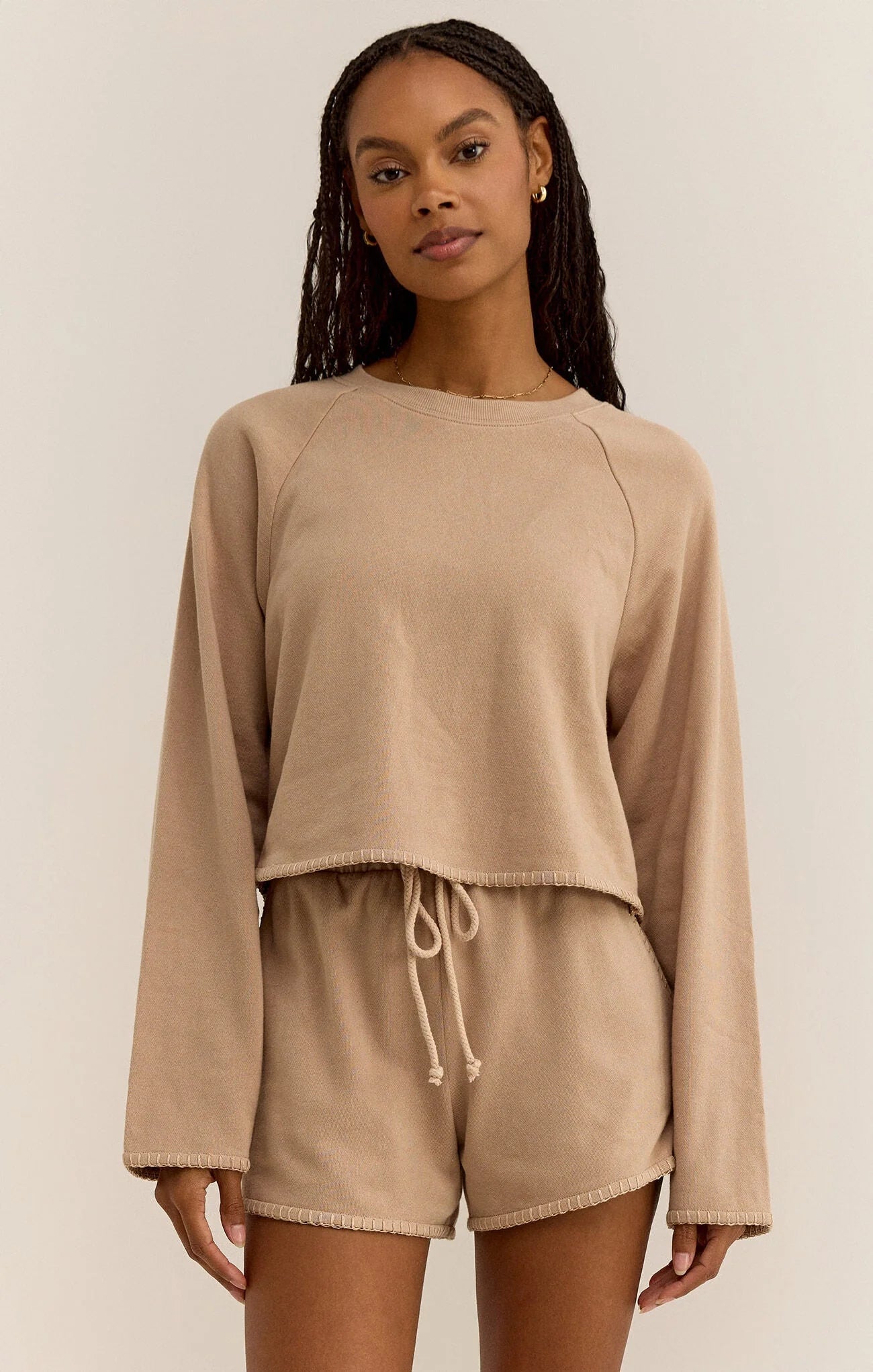 Z Supply Seville Cropped Sweatshirt ; Iced Coffee