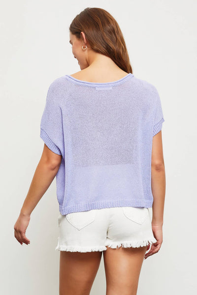 MEDIUM Mustard Seed - V-NECK KNIT TOP: PERIWINKLE /