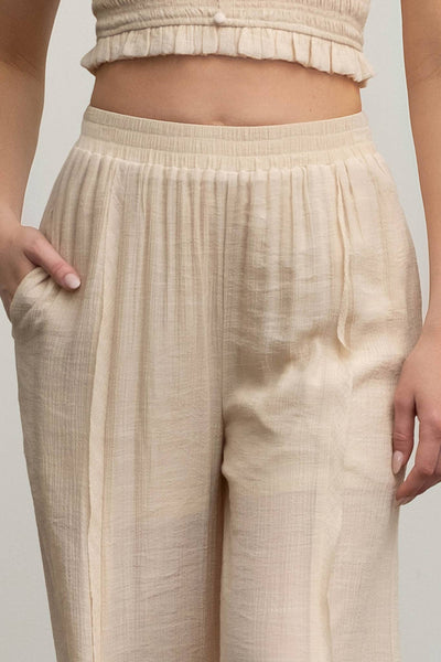 Blu Pepper - HIGH WAIST WIDE LEG PINTUCK PANTS: LIGHT TAUPE