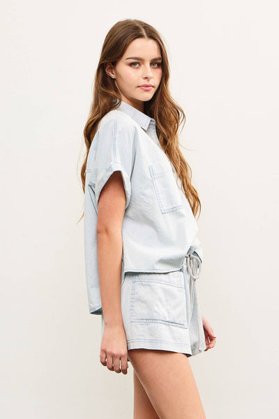 Linna Chambray Button Top