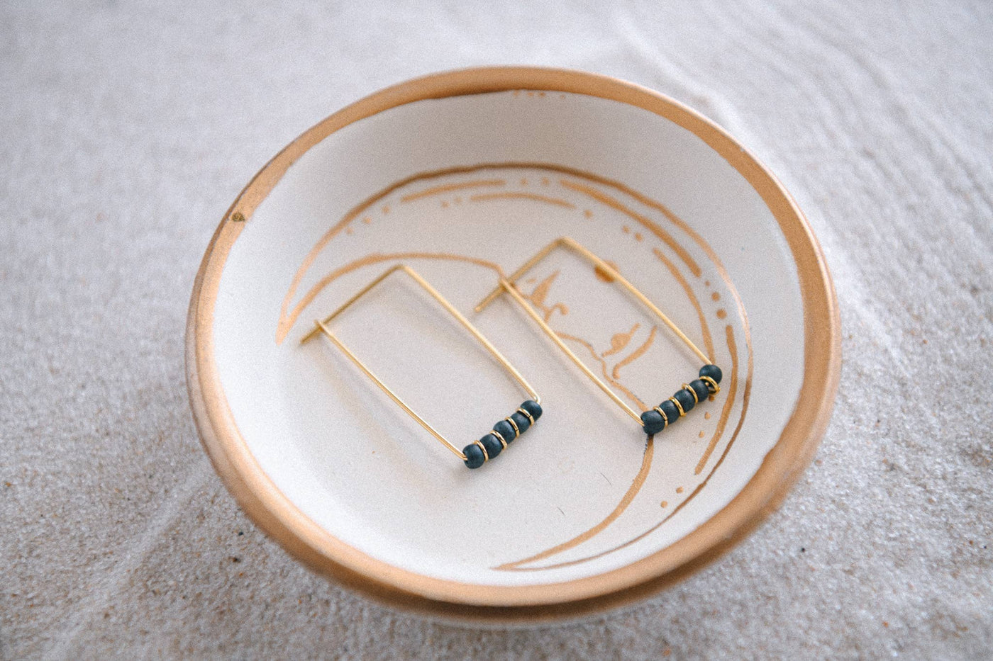 Cecelia Designs Jewelry - Gold Plated Beaded Rectangle Hoop Earrings