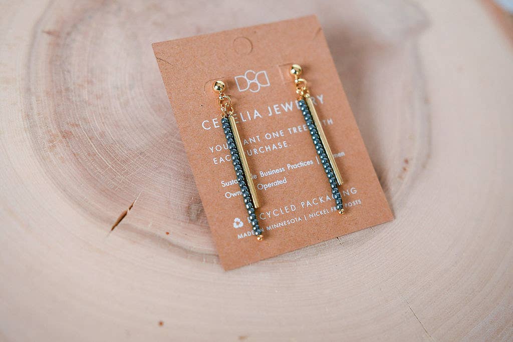 Cecelia Designs Jewelry - Seed Bead and Gold Plated Bar Drop Earrings