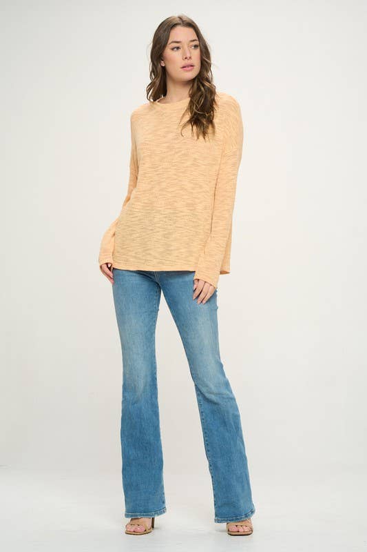 Cherish Apparel -  Slub Knit Basic Top: S / Peach