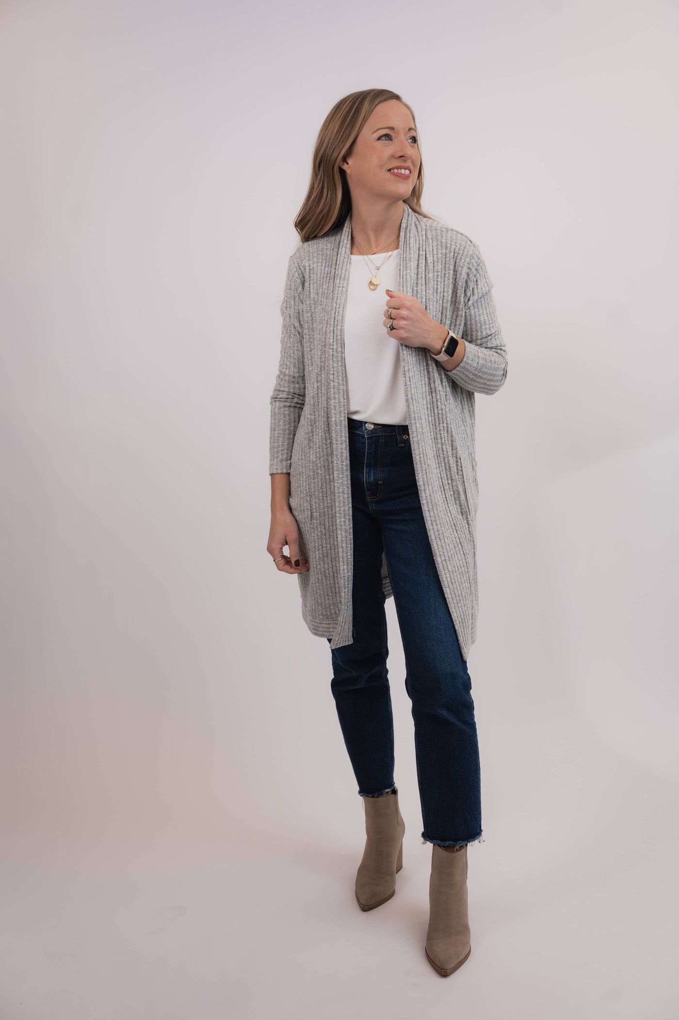 BYTAVI - Getaway Grey Open Cardi: L