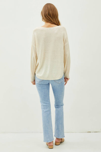 Be Cool - LIGHTWEIGHT DROP SHOULDER PULLOVER RIB KNIT: Camel / S