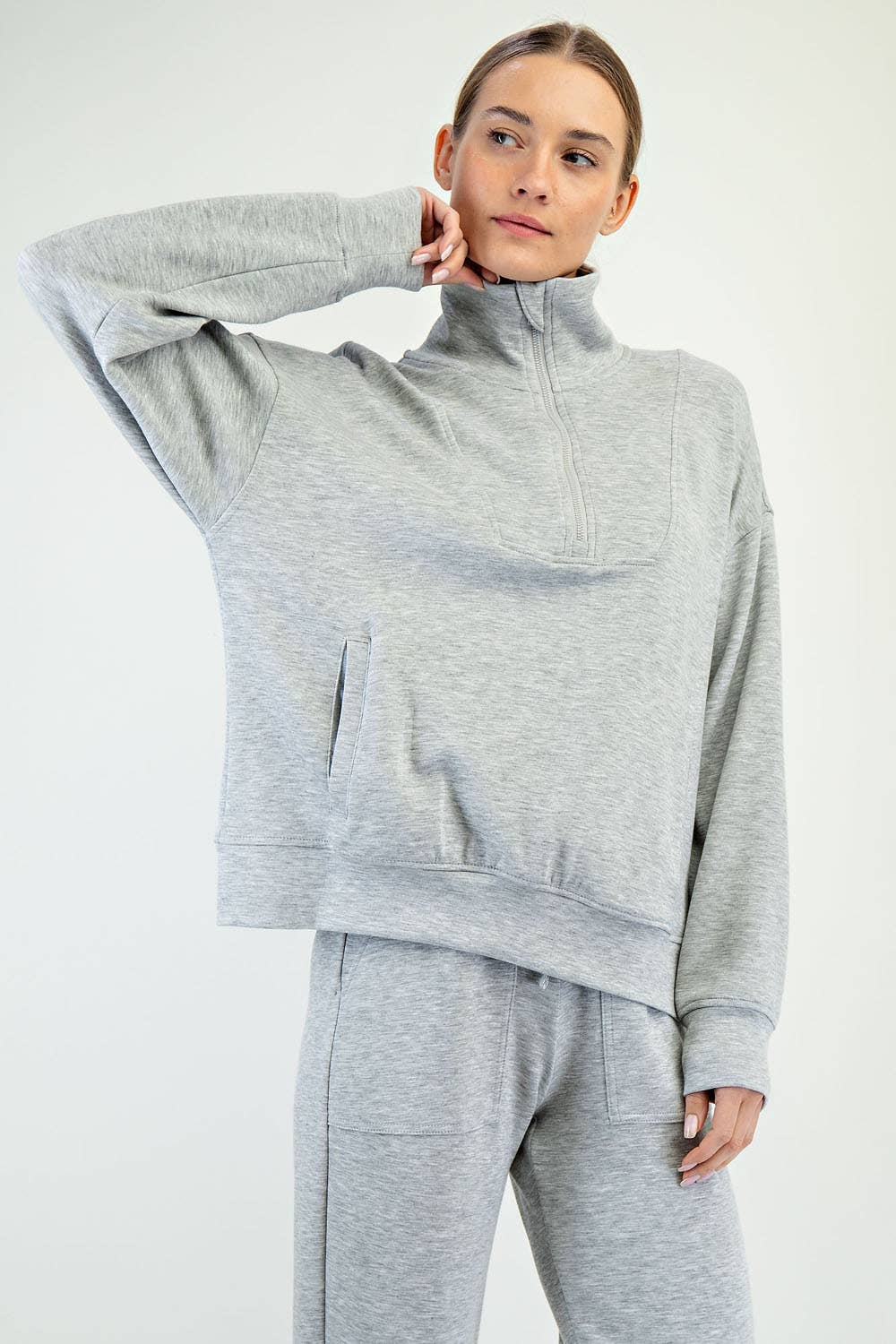 Rae Mode - MODAL SCUBA QUARTER ZIP FUNNEL NECK PULLOVER: Mocha / S-M-L(2-2-2)