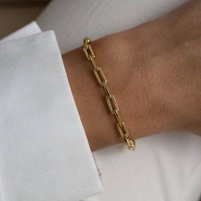 Sami Jewels - Diamond Paperclip Bracelet: 6.25" + .5" Ext / Gold