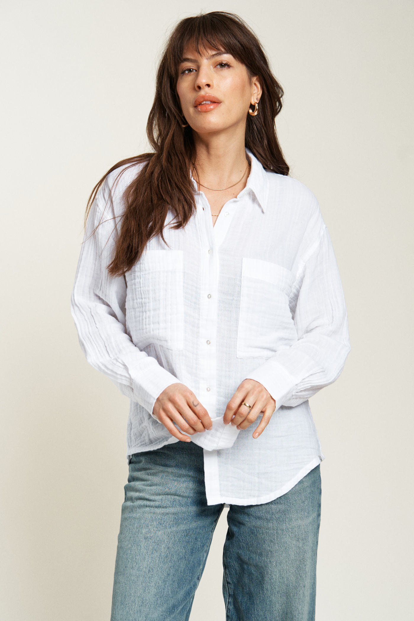 Oliver Logan - Pierre Button-Up Gauze Shirt Cloudscape : M / Cloudscape