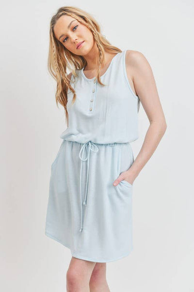 Cherish Apparel - Henley Style French Terry Dress: L / Beige