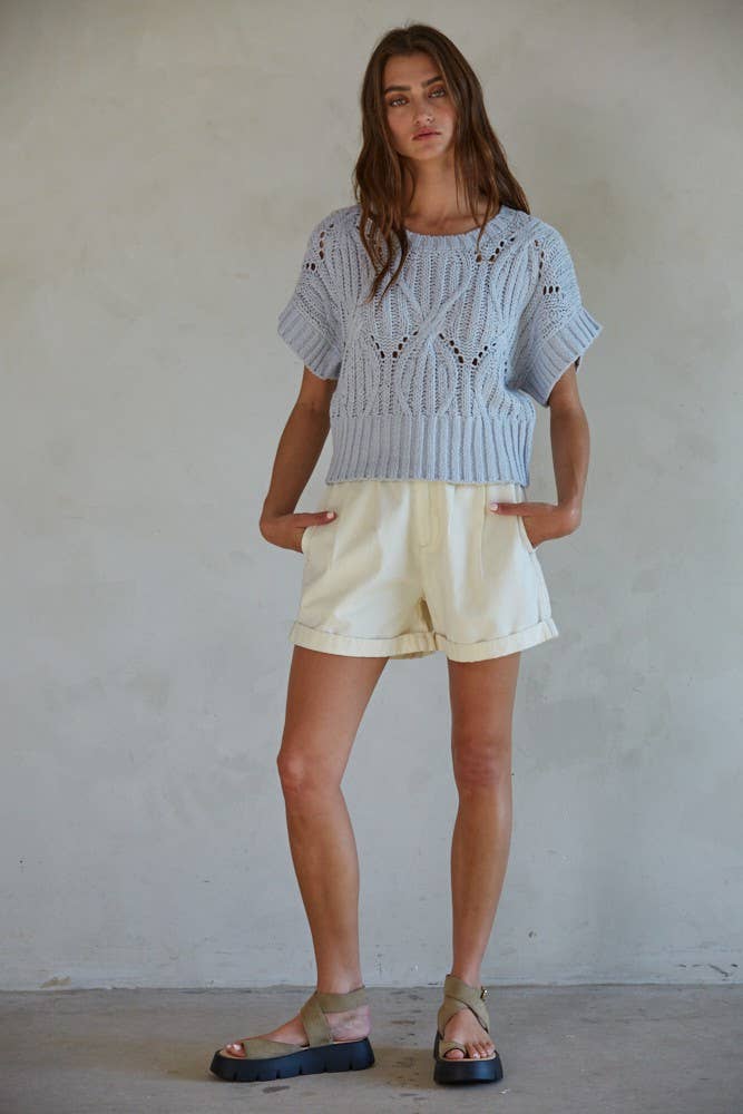 Lily Knit Short Sleeve Sweater: Dusty Sage / Small