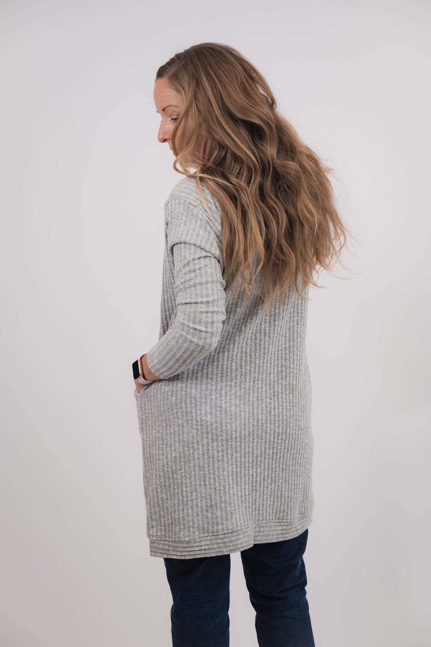 BYTAVI - Getaway Grey Open Cardi: L