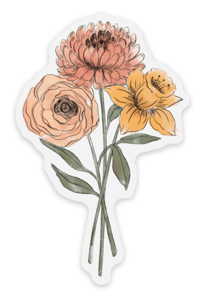 Elyse Breanne Design - Clear Daffodil and Chrysanthemum Sticker, 3x2in.