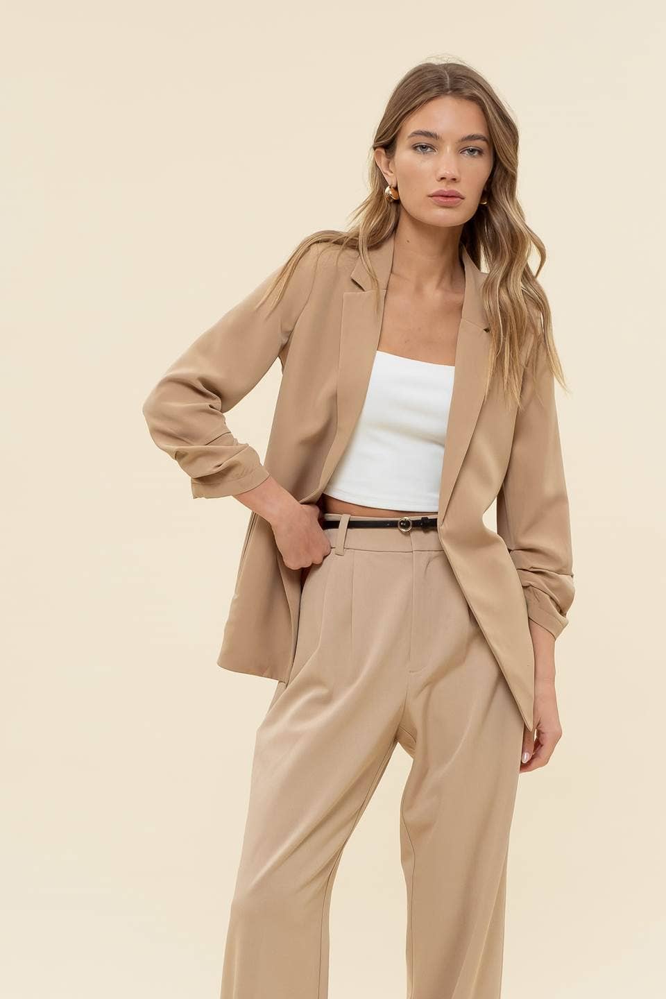 The Workshop Studio - 3/4 RUCHED SLEEVE BLAZER