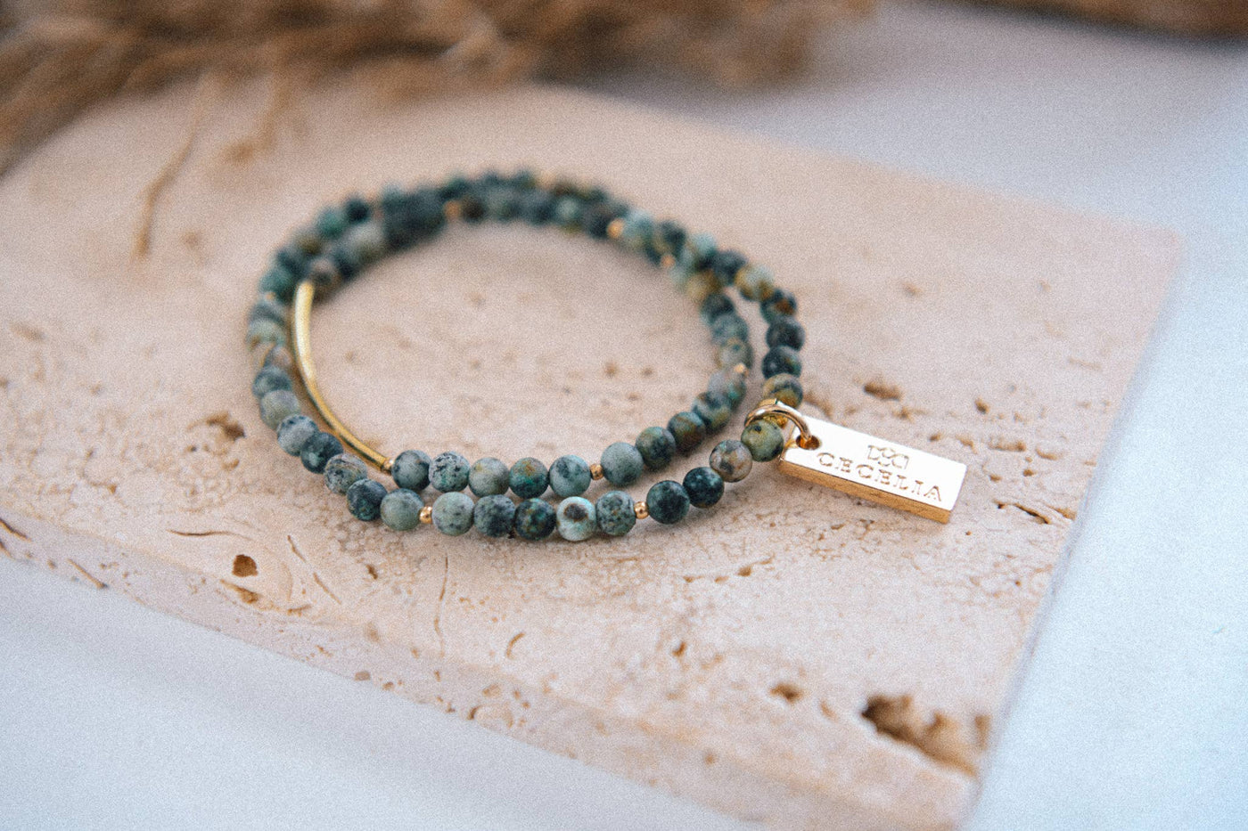 Cecelia Designs Jewelry - Genuine Gemstone and Gold Double Wrap Bracelet