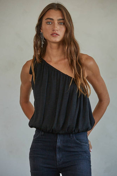 Lizzy One-Shoulder Tie Top: Black