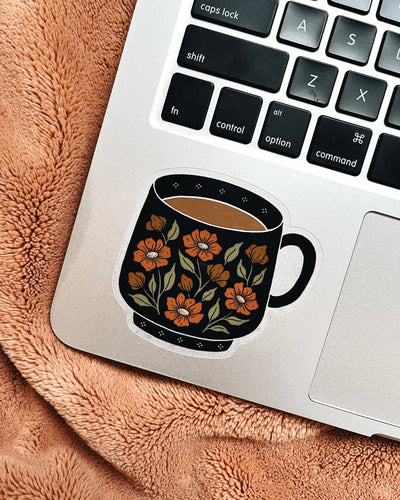 Flora West Design - Tea Cup / Coffee Mug Floral Vinyl Sticker Clear Background