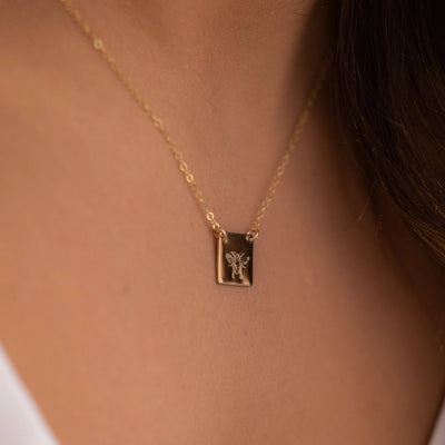 Honey Bee Square Necklace - Hypoallergenic, Hand Stamped: Gold