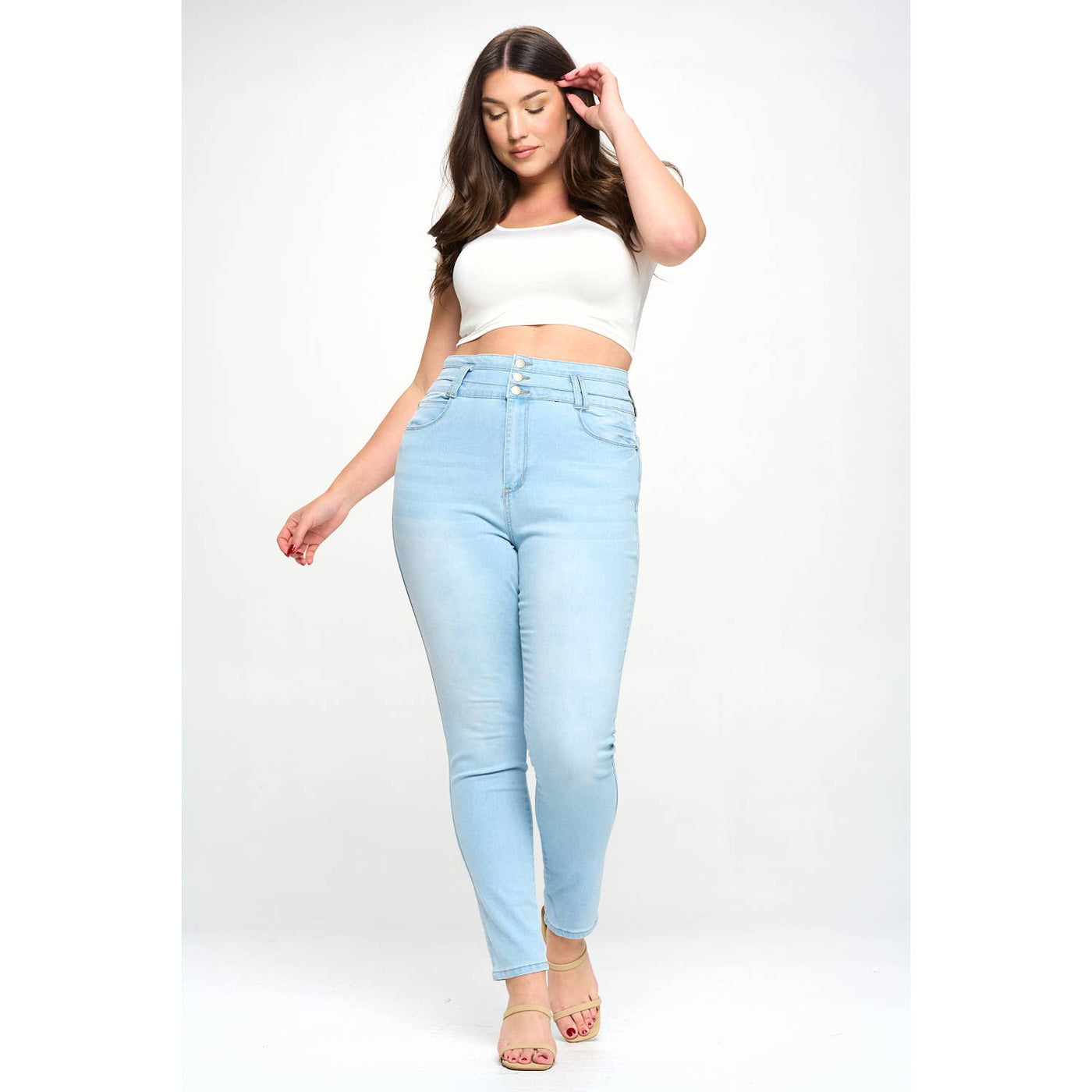Blue Turtle - Stacked To The Max High Waist Plus Skinny Jeans Light Blue
